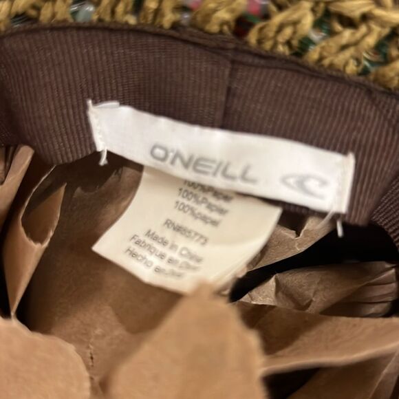 O'Neill Tan Woven Ribboned Floppy Beach Straw Hat - Picture 4 of 5